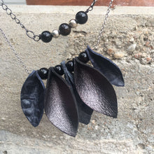 Load image into Gallery viewer, Necklace (Leather) - Black Textured Petals