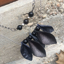 Load image into Gallery viewer, Necklace (Leather) - Black Textured Petals