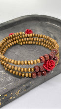 Load image into Gallery viewer, Memory Wire Beaded Bracelet - Red Wood Rose