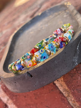 Load image into Gallery viewer, Beaded Stretch Bracelet - Square Floral Glass
