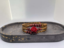 Load image into Gallery viewer, Memory Wire Beaded Bracelet - Red Wood Rose