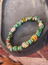 Load image into Gallery viewer, Beaded Stretch Bracelet - Square Floral Glass