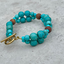 Load image into Gallery viewer, Wire Beaded Bracelet - Turquoise Two Strand
