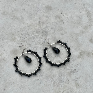 Beaded Wire Wrapped Earrings - Black Vintage