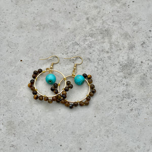 Beaded Wire Wrapped Earrings - Sand and Sky