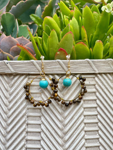 Beaded Wire Wrapped Earrings - Sand and Sky