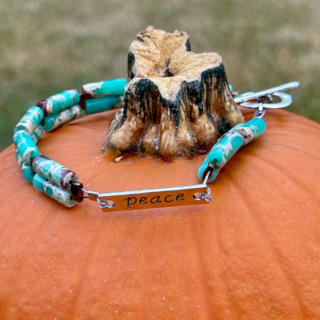 Affirmation Bracelip - Double Stranded Peace in Jasper
