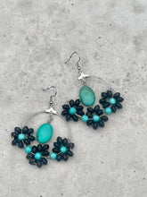 Load image into Gallery viewer, Wire Wrapped Beaded Earrings - Wooden Turquoise Flowers
