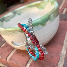 Load image into Gallery viewer, Wire Beaded Bracelet - Red + Blue + Silver
