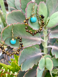 Beaded Wire Wrapped Earrings - Sand and Sky