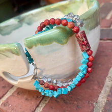 Load image into Gallery viewer, Wire Beaded Bracelet - Red + Blue + Silver
