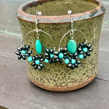 Load image into Gallery viewer, Wire Wrapped Beaded Earrings - Wooden Turquoise Flowers

