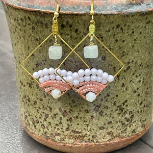 Beaded Wire Wrapped Earrings - Pink Moon
