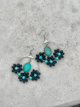 Load image into Gallery viewer, Wire Wrapped Beaded Earrings - Wooden Turquoise Flowers
