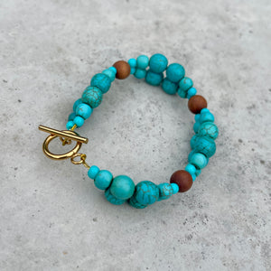 Wire Beaded Bracelet - Turquoise Two Strand