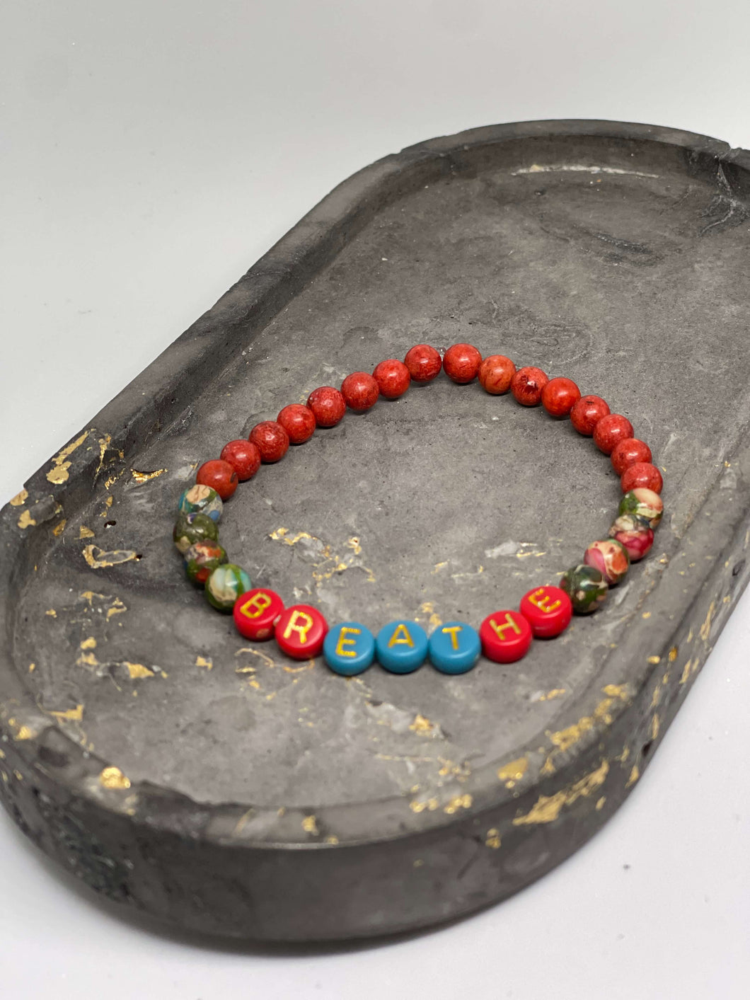 Affirmation Bracelip - Breathe (Rainbow Imperial Jasper)