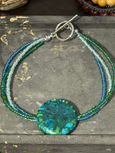 Load image into Gallery viewer, Wire Beaded Bracelet - Bluesy Greens Focal
