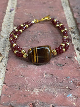 Load image into Gallery viewer, Wire Beaded Bracelet - Tiger Eye Focal with Faceted Bands
