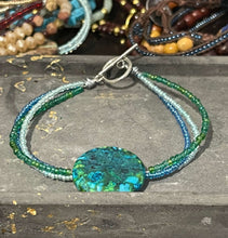 Load image into Gallery viewer, Wire Beaded Bracelet - Bluesy Greens Focal
