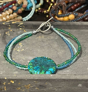 Wire Beaded Bracelet - Bluesy Greens Focal