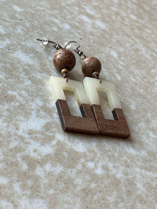 Beaded Wood and Resin Earrings - Wood and…