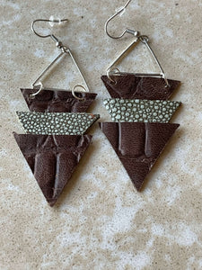 Upcycled Leather Earrings - Triangle Stacks