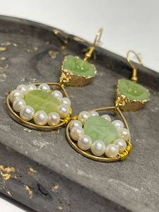 Beaded Earrings - Pearls and Lime