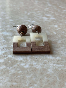 Beaded Wood and Resin Earrings - Wood and…