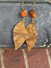 Load image into Gallery viewer, Upcycled Leather Earrings - Orange Stone 1
