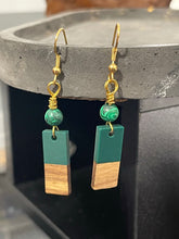 Load image into Gallery viewer, Wood and Resin Earrings - Small Green and a Globe
