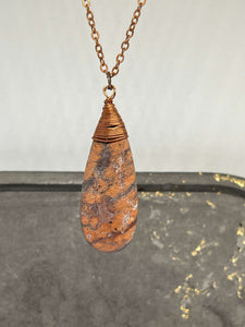 Necklace (Beaded) - Leopard Jasper Teardrops