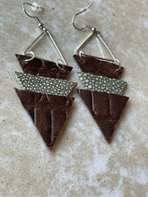 Load image into Gallery viewer, Upcycled Leather Earrings - Triangle Stacks
