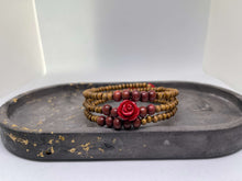 Load image into Gallery viewer, Memory Wire Beaded Bracelet - Red Wood Rose
