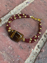 Load image into Gallery viewer, Wire Beaded Bracelet - Tiger Eye Focal with Faceted Bands
