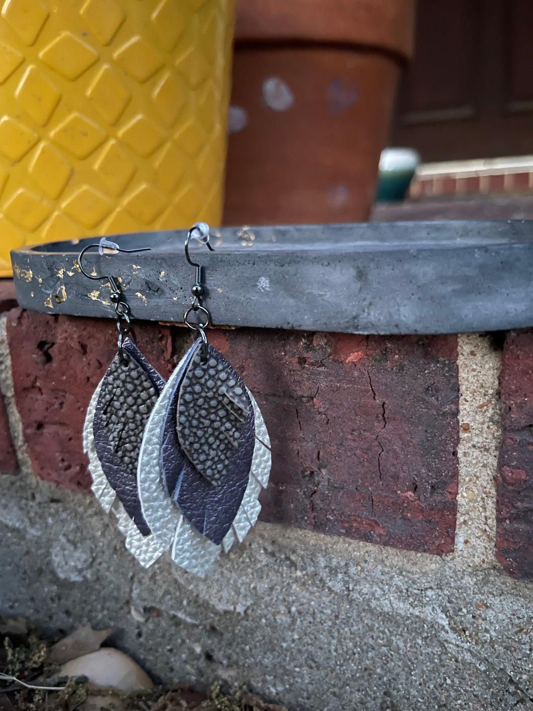 Upcycled Leather Earrings - Frosted