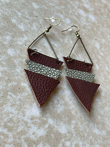 Upcycled Leather Earrings - Triangle Stacks