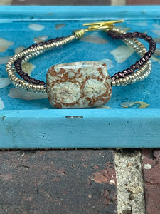 Wire Beaded Bracelet - Rhyolite Brown Focal