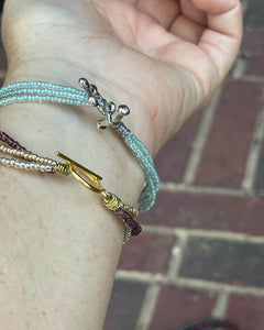 Wire Beaded Bracelet - Bluesy Brown Focal